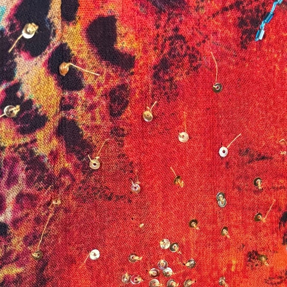 Chico's Design Vintage Rust/Orange/Blue Sheer Duster Mixed Animal Print; Size 3 - Picture 15 of 15